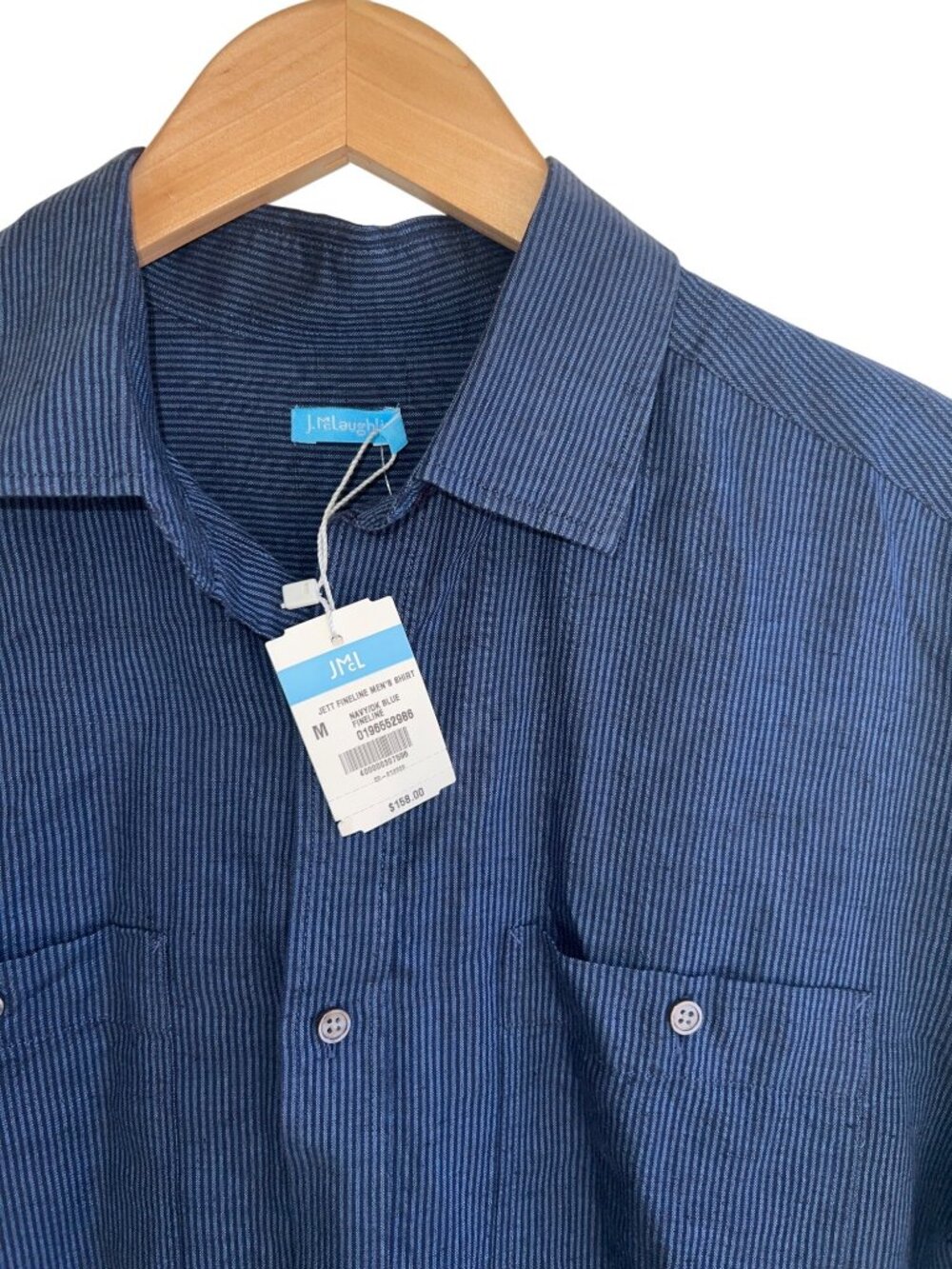 Men's NWT J. McLaughlin M medium shirt Jett Fineline navy striped linen blend